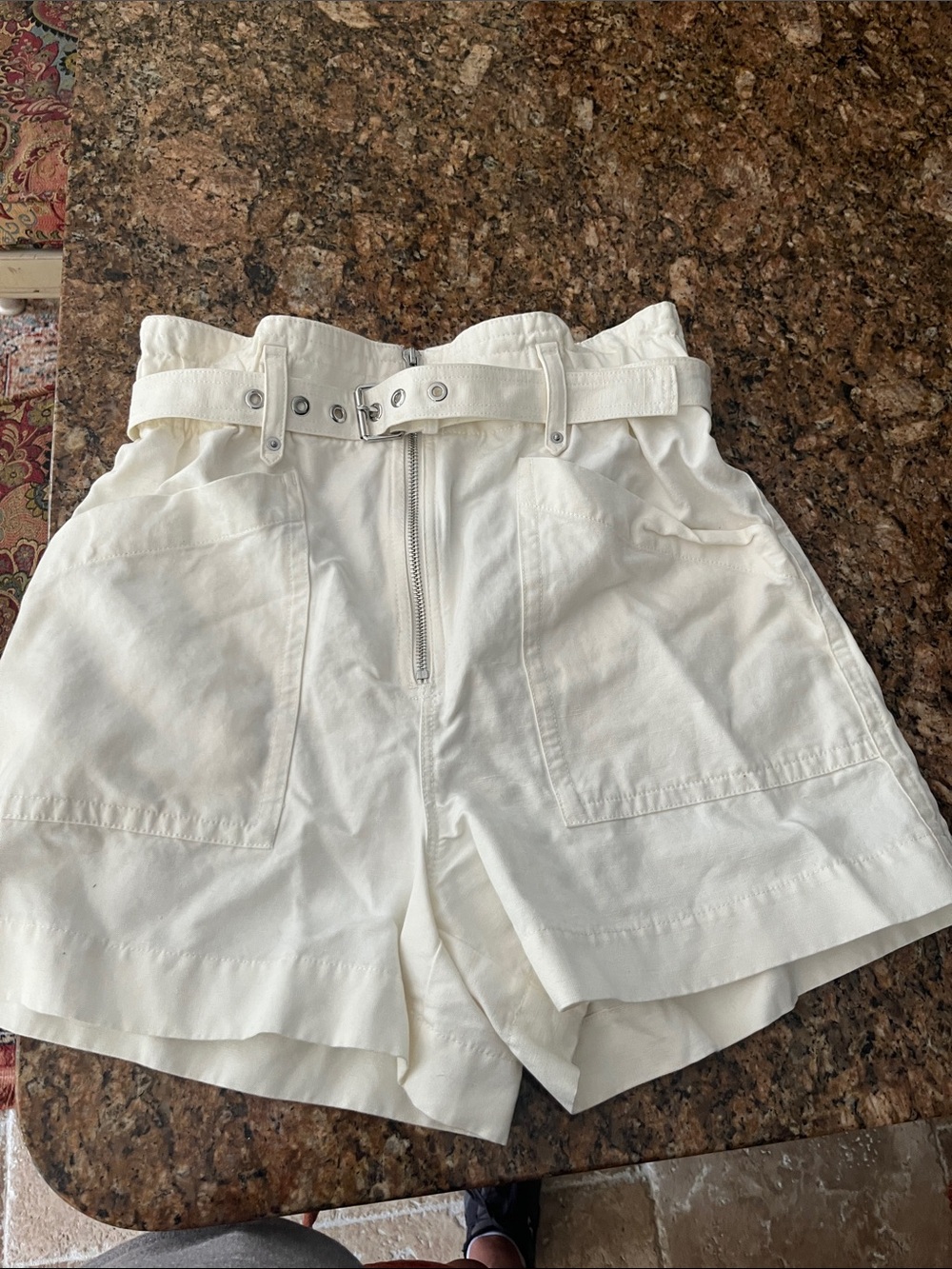 Banana Republic White High-Waist Paperbag Shorts with Belt